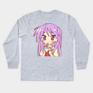 pastel kagami hiiragi drinking soda / lucky star Kids Long Sleeve T-Shirt